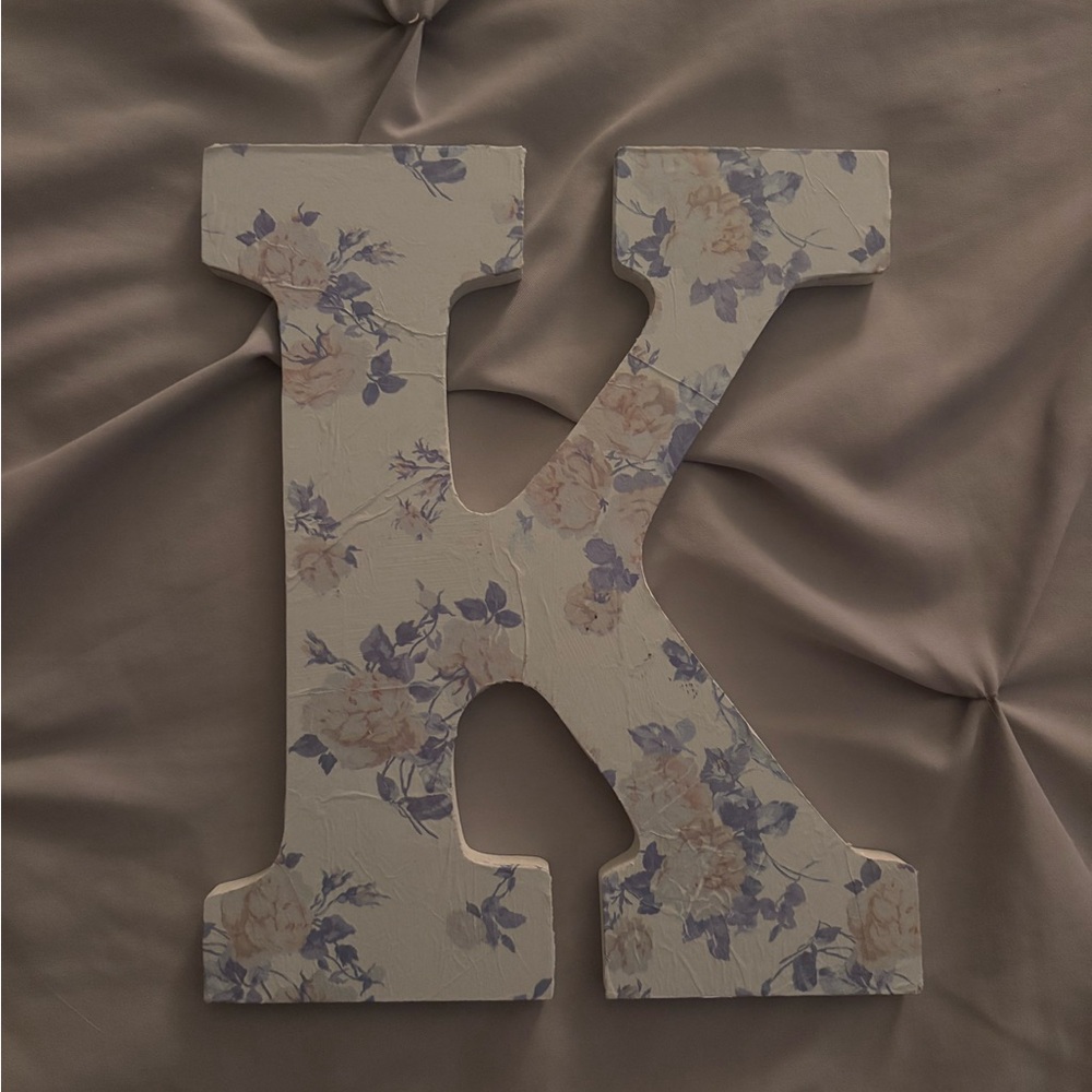 Wooden Letter K Floral Blue Room Decor Handmade with LoveShackFancy Tissue Paper